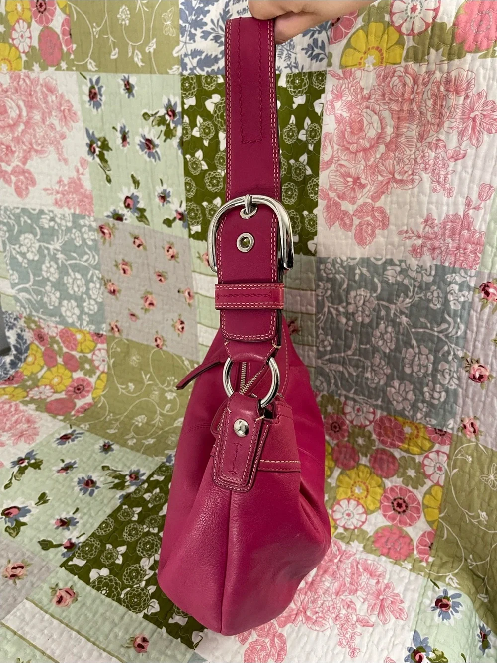 Coach Hot Pink Leather Shoulder Hobo Bag